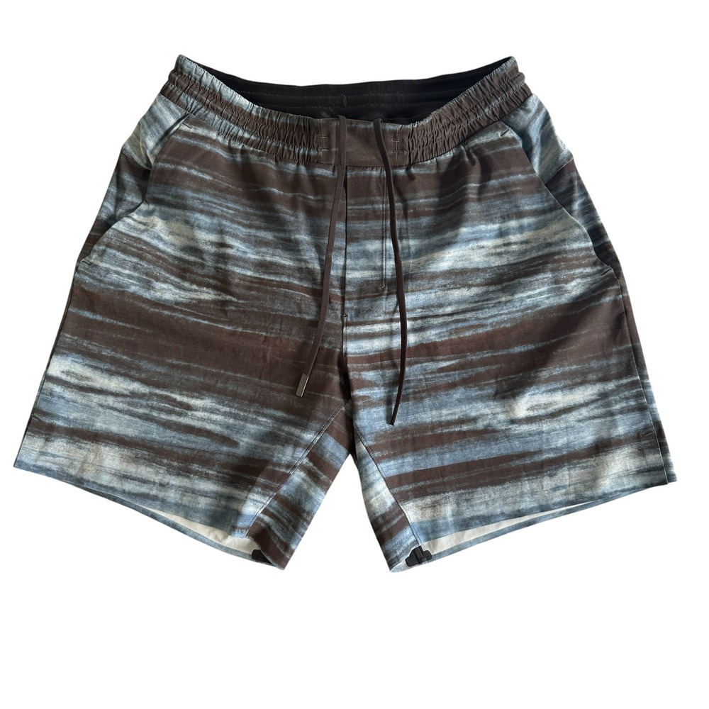 Lululemon Medium 7in Blue Black Lined Men's Athletic Shorts LM7AASSC50218